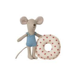 Little Sister Beach Mouse with Float, red dot, Maileg
