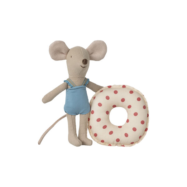 Little Sister Beach Mouse with Float, red dot, Maileg