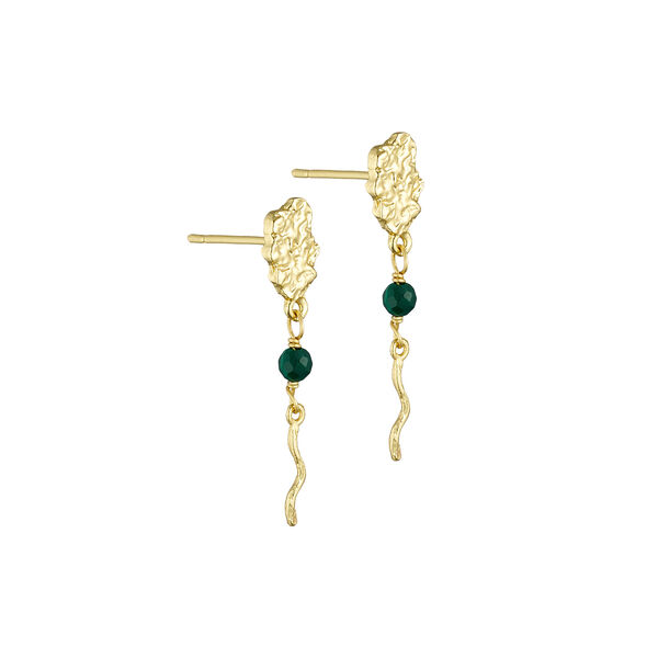 Earrings with Pendant, gold/malachite, Pure by Nat