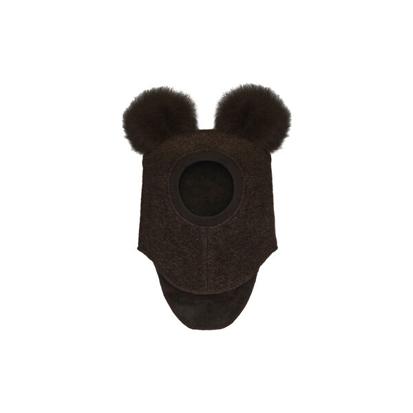 Balaclava Wool Alpaca Pompoms, dark brown melange, HUTTEliHUT