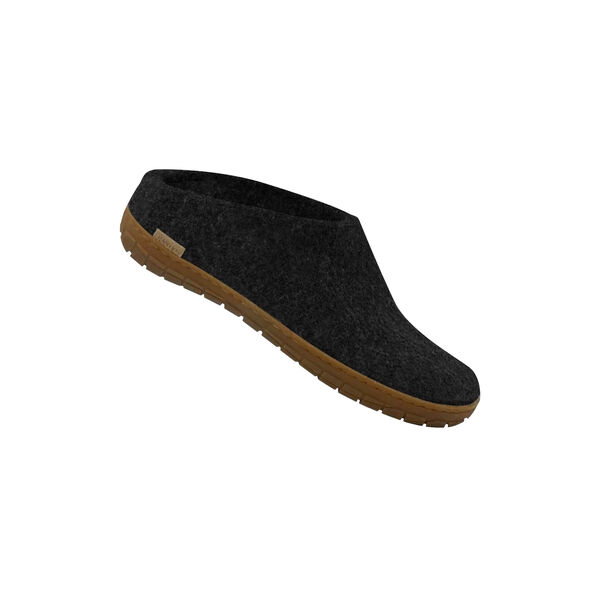 Felt Slipper with Natural Rubber sole, charcoal, Glerups