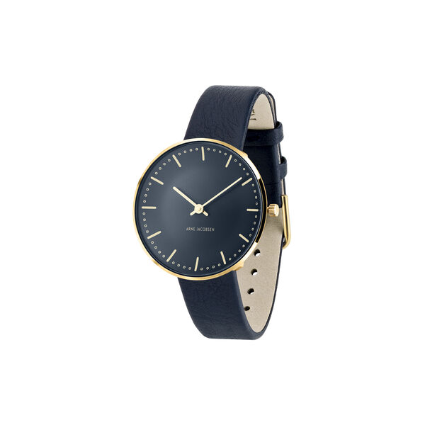City Hall Bangle Wrist Watch, oxford blue/gold/gold, Arne Jacobsen Watches