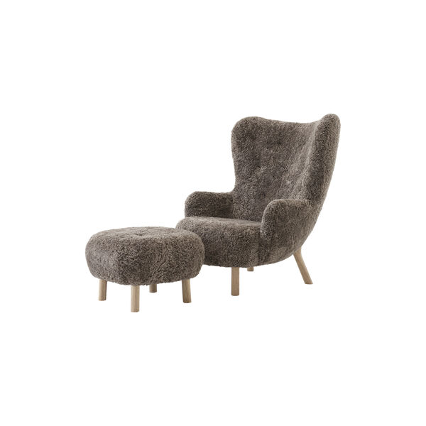 Petra VB3 Lounge Chair and ATD1 Pouf, Sheepskin Sahara/oiled oak Petra VB3 Lounge Chair and ATD1 Pouf, Sheepskin Sahara/oiled oak, &Tradition