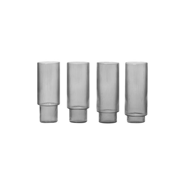 Ripple Long Drink Glasses 4 pcs, smoked grey Ripple Long Drink Glasses 4 pcs, smoked grey, ferm LIVING