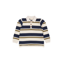 Striped Pique Polo w. LS, green combi, Copenhagen Colors Organics