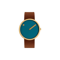 PICTO Wrist Watch, dusty blue/matt gold/chocolate brown, Picto