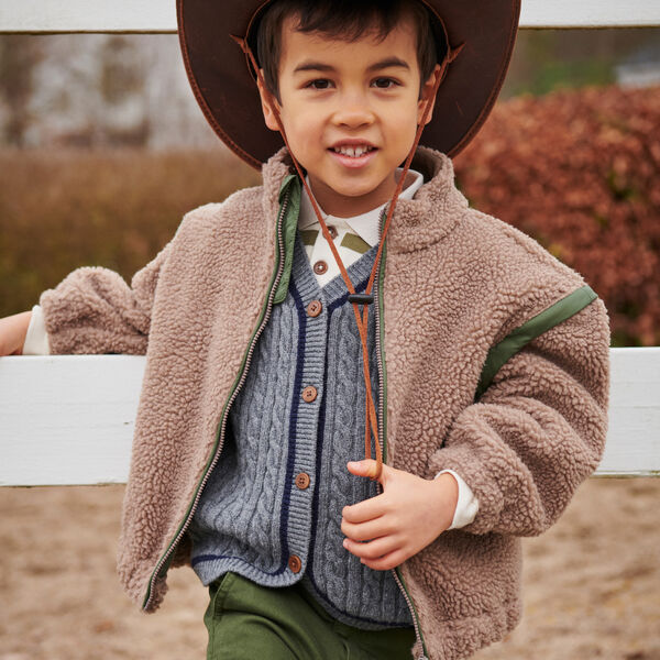 Lambswool Grandad Cardigan, dark grey/blue comb., Copenhagen Colors Organics