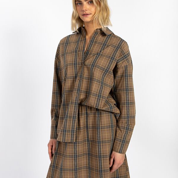 CC Heart ALIA loose shirt, golden brown check, Coster Copenhagen