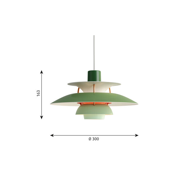 PH 5 Mini Pendant, hues of green, Louis Poulsen