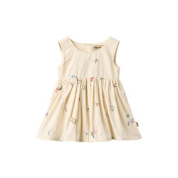 Pinafore Wrinkle Sienna, ivory embroidery flowers, Wheat
