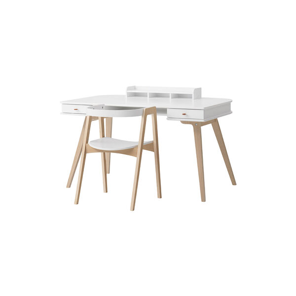 Wood Desk 66 cm & Armchair Set, white/oak, Oliver Furniture