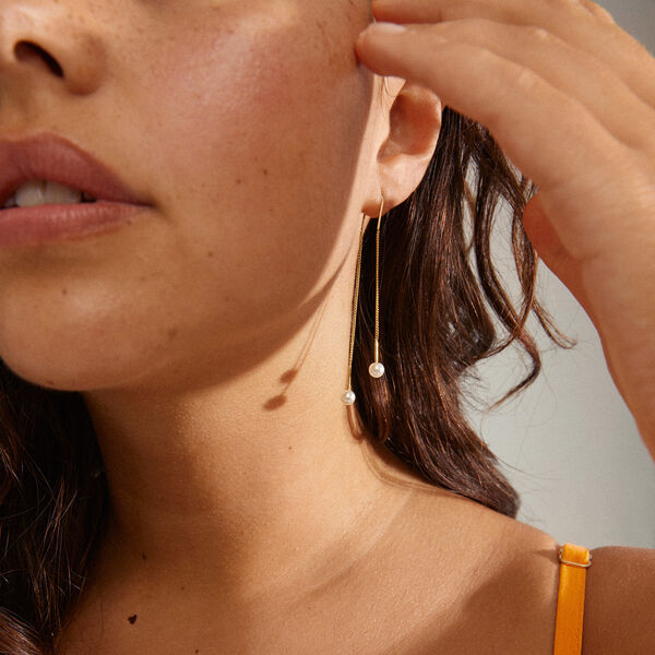 EUONIA Pearl Chain Earrings, gold plated, Pilgrim