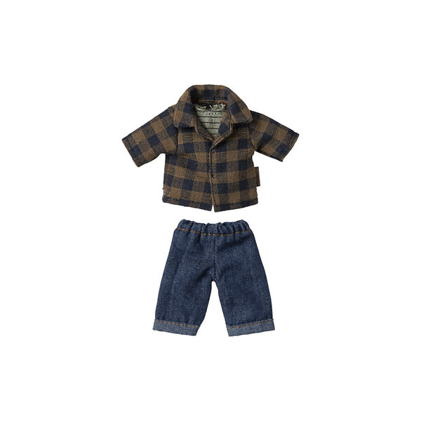 Brown Checked Shirt and Pants Dad Mouse, Maileg