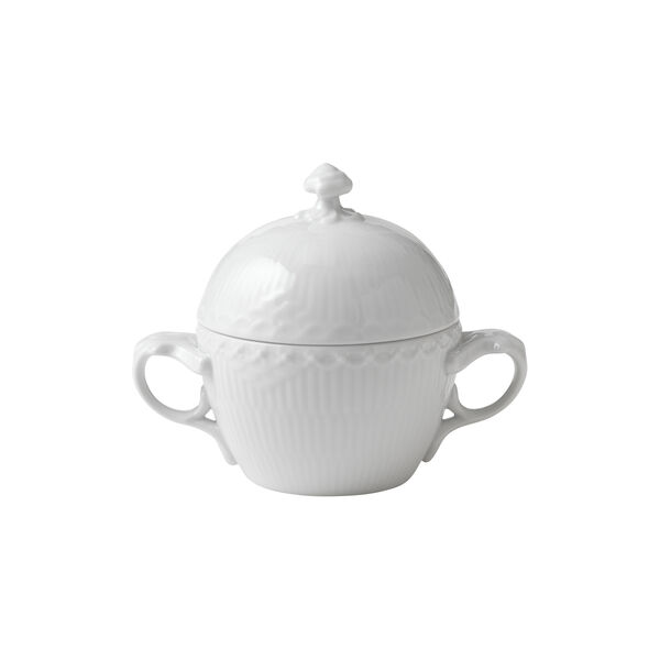 White Fluted Half Lace Sugar Bowl With Lid, Royal Copenhagen