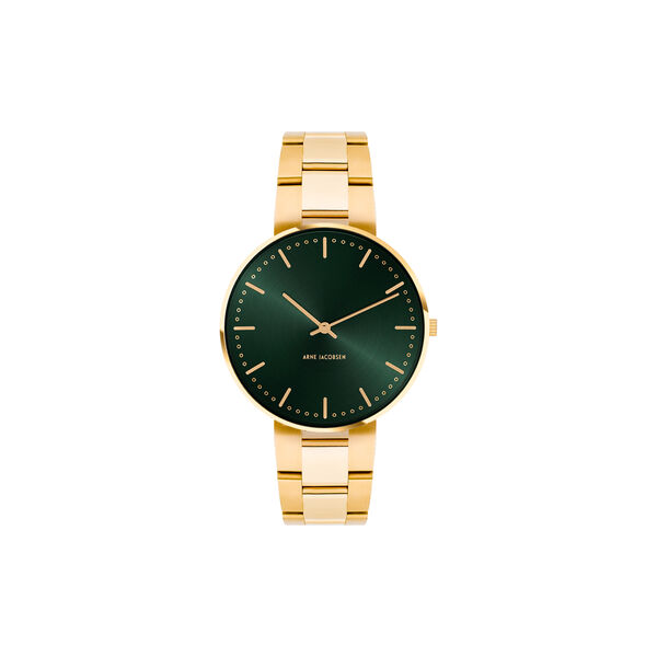 City Hall Evergreen Wrist Watch, green/gold/matt gold, Arne Jacobsen Watches