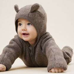 Pram Suit Ears Wool Fleece, brown melange, HUTTEliHUT