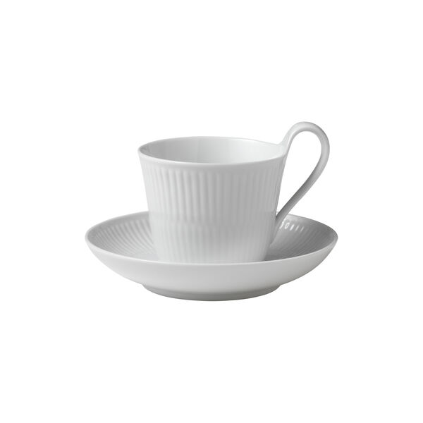 White Fluted High Handle Cup and Saucer 24 cl, Royal Copenhagen