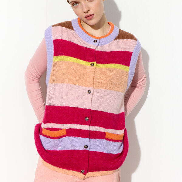 Tallulah Knit Vest, peach stripes, HUNK&Oslash;N