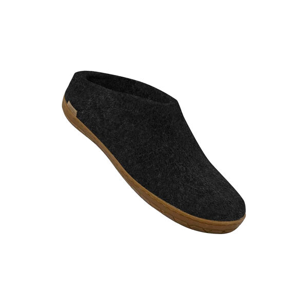Felt Slipper with Natural Rubber sole, charcoal, Glerups