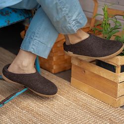 Felt Slipper with Natural Rubber sole, natural brown, Glerups
