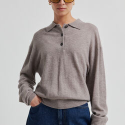 Claro Knit Polo, mid brown melange, Second Female