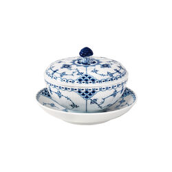 Blue Fluted Half Lace Cup with Lid and Saucer 30 cl, Royal Copenhagen