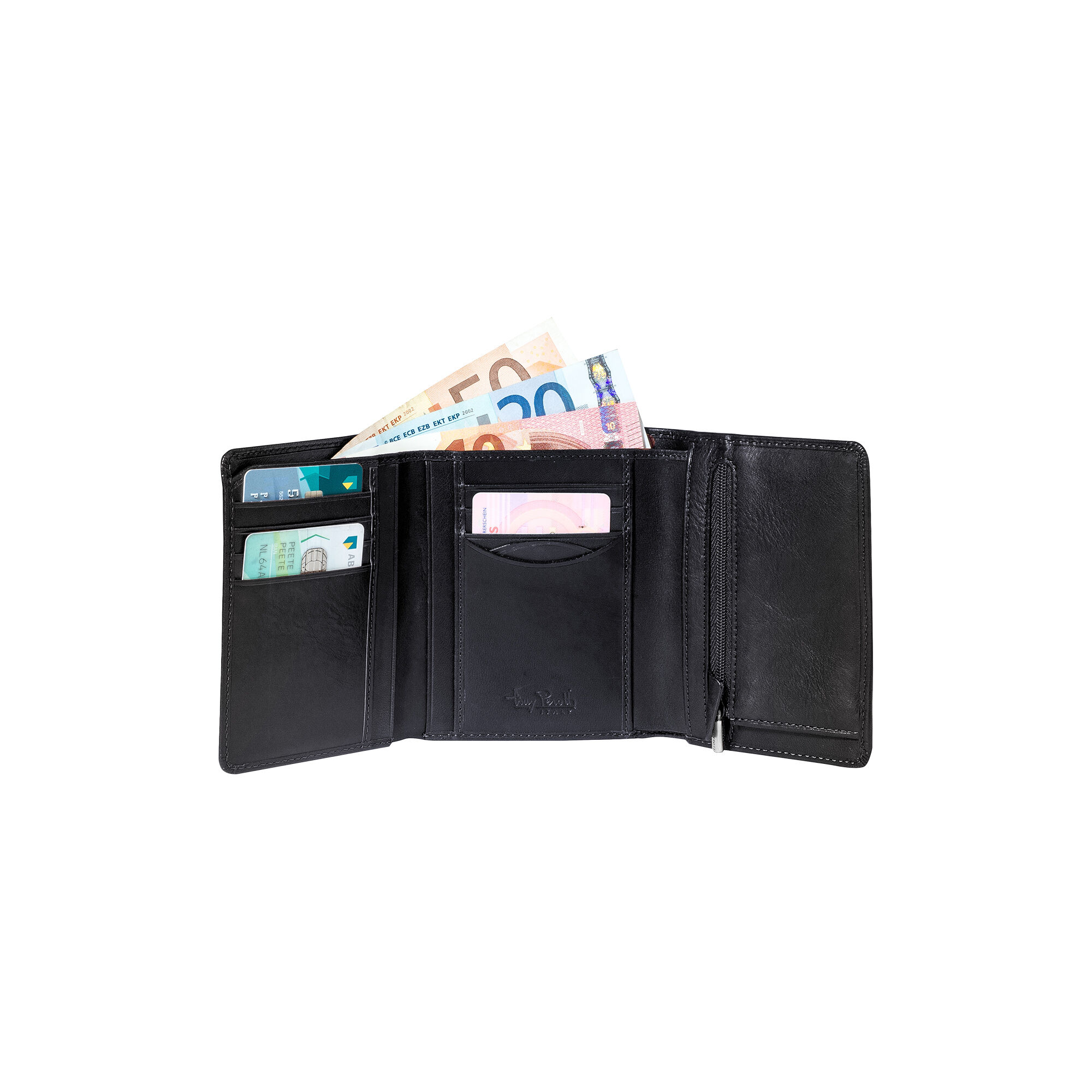 3 fold wallet with coin pocket black