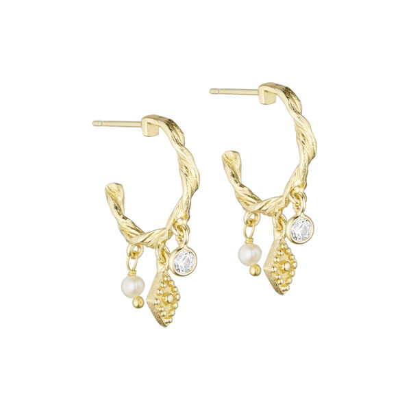 Hailey twisted hoops w. diamond shaped pendants, gold plated, Pure by Nat