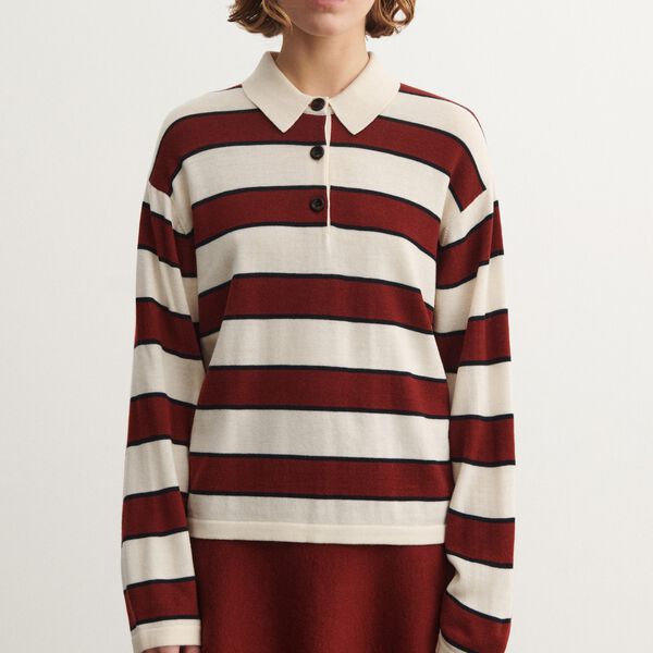 Striped Polo, ecru/cranberry Striped Polo, ecru/cranberry, FUB