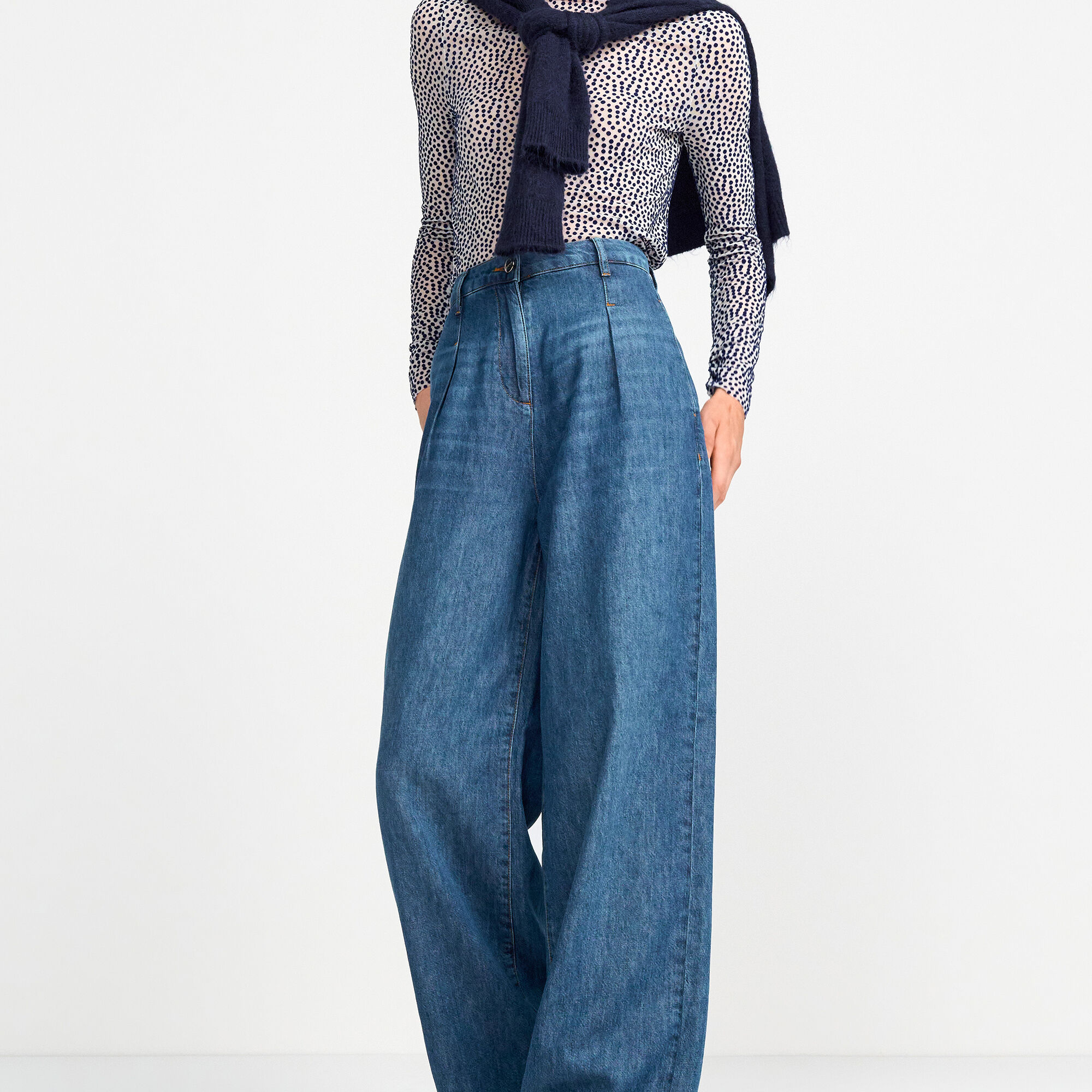 Pleated denim pants womens online
