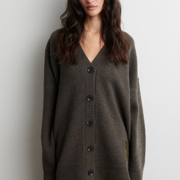 Alpha Knit Monogram Cardigan, black olive, Second Female