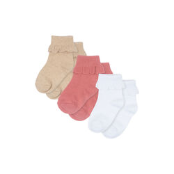 3 Pack Frill Socks, sand/optic white/raspberry, Konges Sløjd