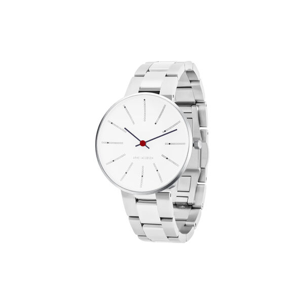 Bankers Wrist Watch, white/steel/steel, Arne Jacobsen Watches