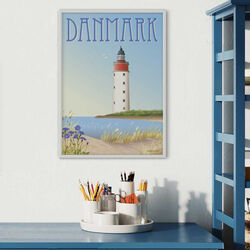 Denmark White Lighthouse Poster, ViSSEVASSE