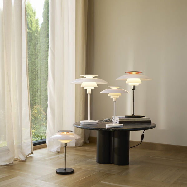 PH 80 Table Lamp, opal white/high lustre chrome plated, Louis Poulsen