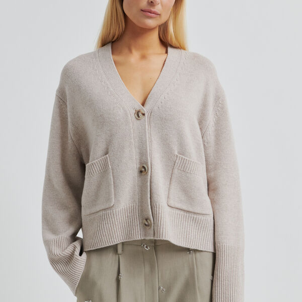 Alpha Knit Cardigan, mid brown melange, Second Female
