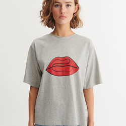 Raja Tee Red Lip, grey mel./red lip, Basic Apparel