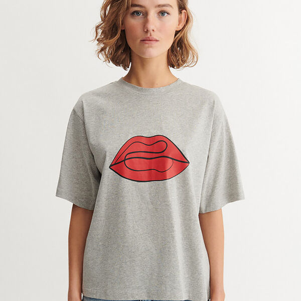 Raja Tee Red Lip, grey mel./red lip Raja Tee Red Lip, grey mel./red lip, Basic Apparel