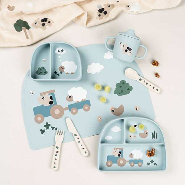 Tiny Farm Stick&Stay Compartment Plate, blue, Done by Deer