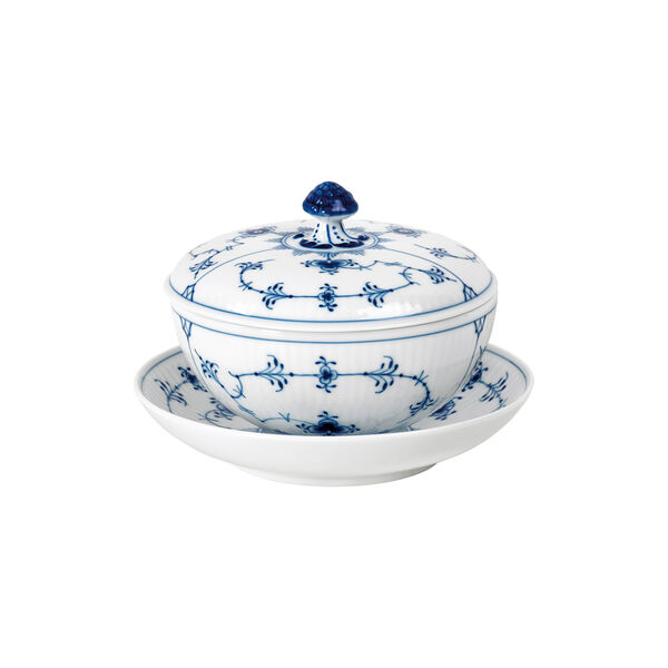 Blue Fluted Plain Bowl with Lid and Saucer 38 cl Blue Fluted Plain Bowl with Lid and Saucer 38 cl, Royal Copenhagen