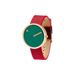 PICTO Wrist Watch, dusty green/matt gold/ruby red, Picto