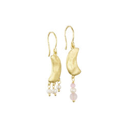 Noelle uneven moon earrings w. gemstones and pearls, gold plated, Pure by Nat