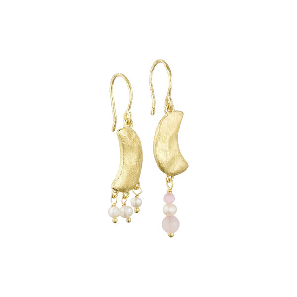 Noelle uneven moon earrings w. gemstones and pearls, gold plated, Pure by Nat