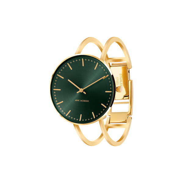 City Hall Evergreen Bangle Wrist Watch, green/gold/gold, Arne Jacobsen Watches