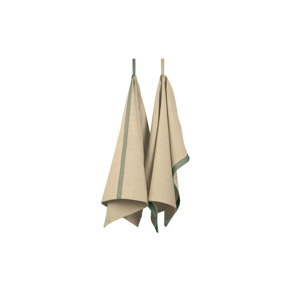 Tea towel herringbone twill 2 pcs., taupe/green, EKTA Living