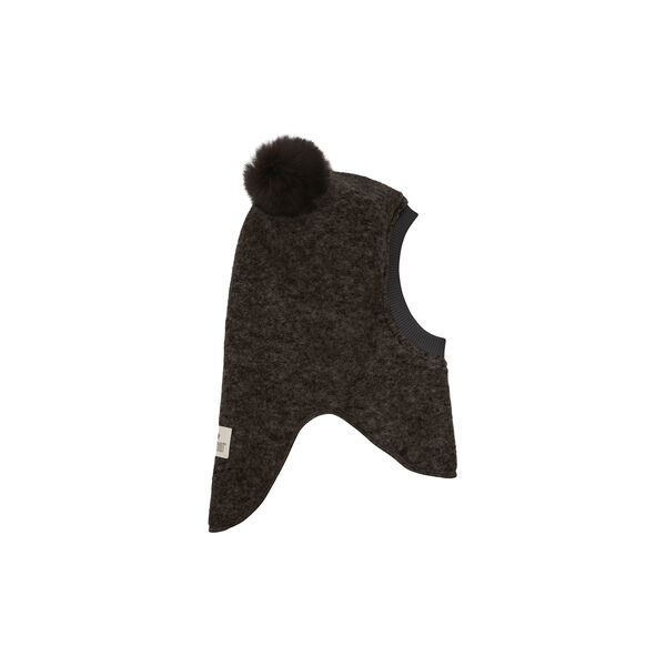 Balaclava Wool Alpaca Pompoms, dark brown melange, HUTTEliHUT