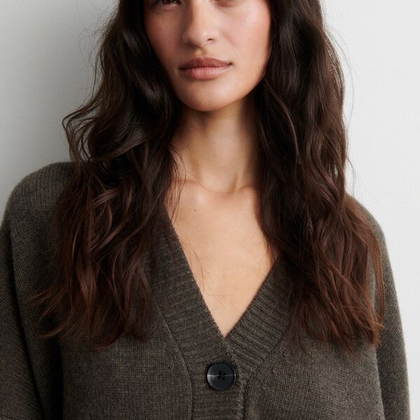 Alpha Knit Monogram Cardigan, black olive, Second Female