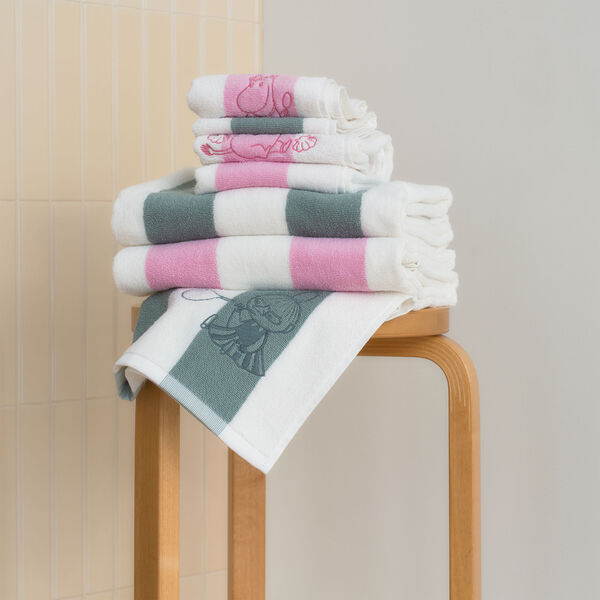 Moomin Mussels towel 70x140 cm, pink striped, Moomin Arabia