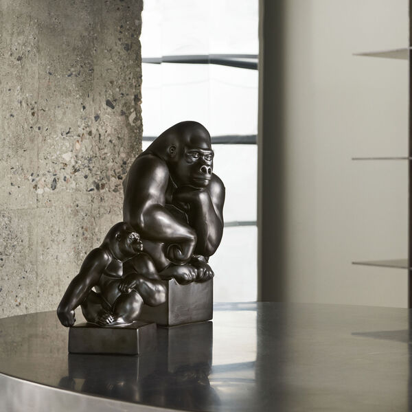 Gorilla figurine chin resting on shoulder, Royal Copenhagen