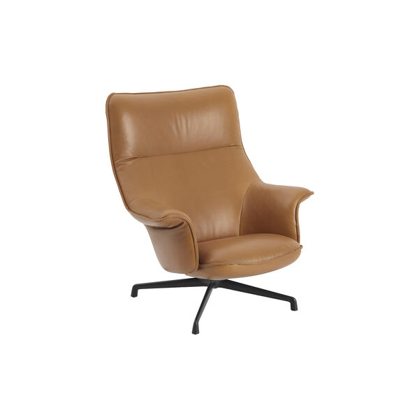 Doze Lounge Chair with Swivel Base, refine leather cognac/anthracite black, Muuto